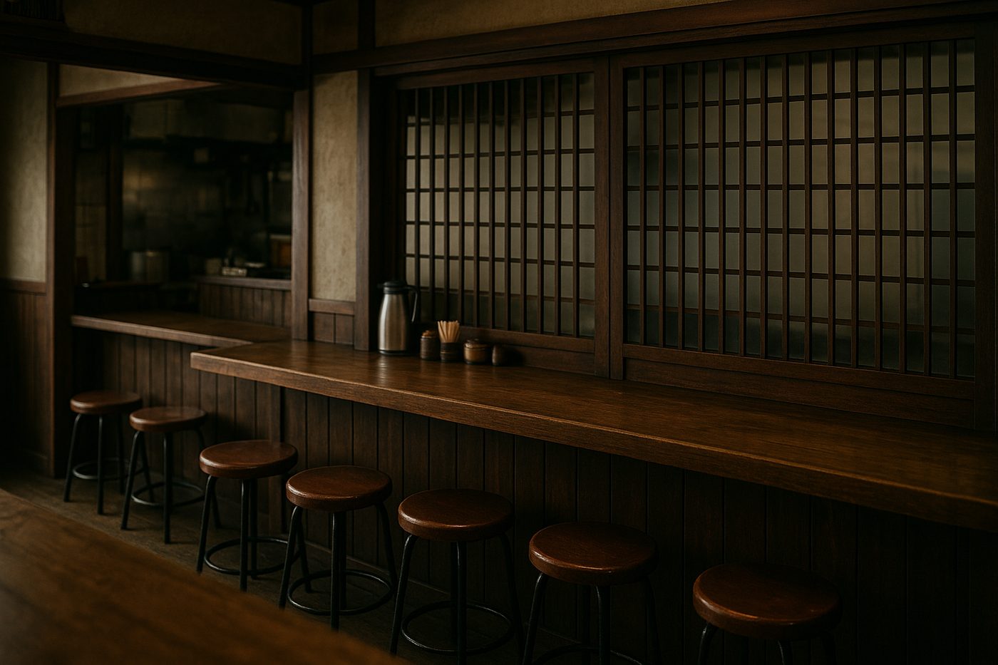 店内の木のカウンター