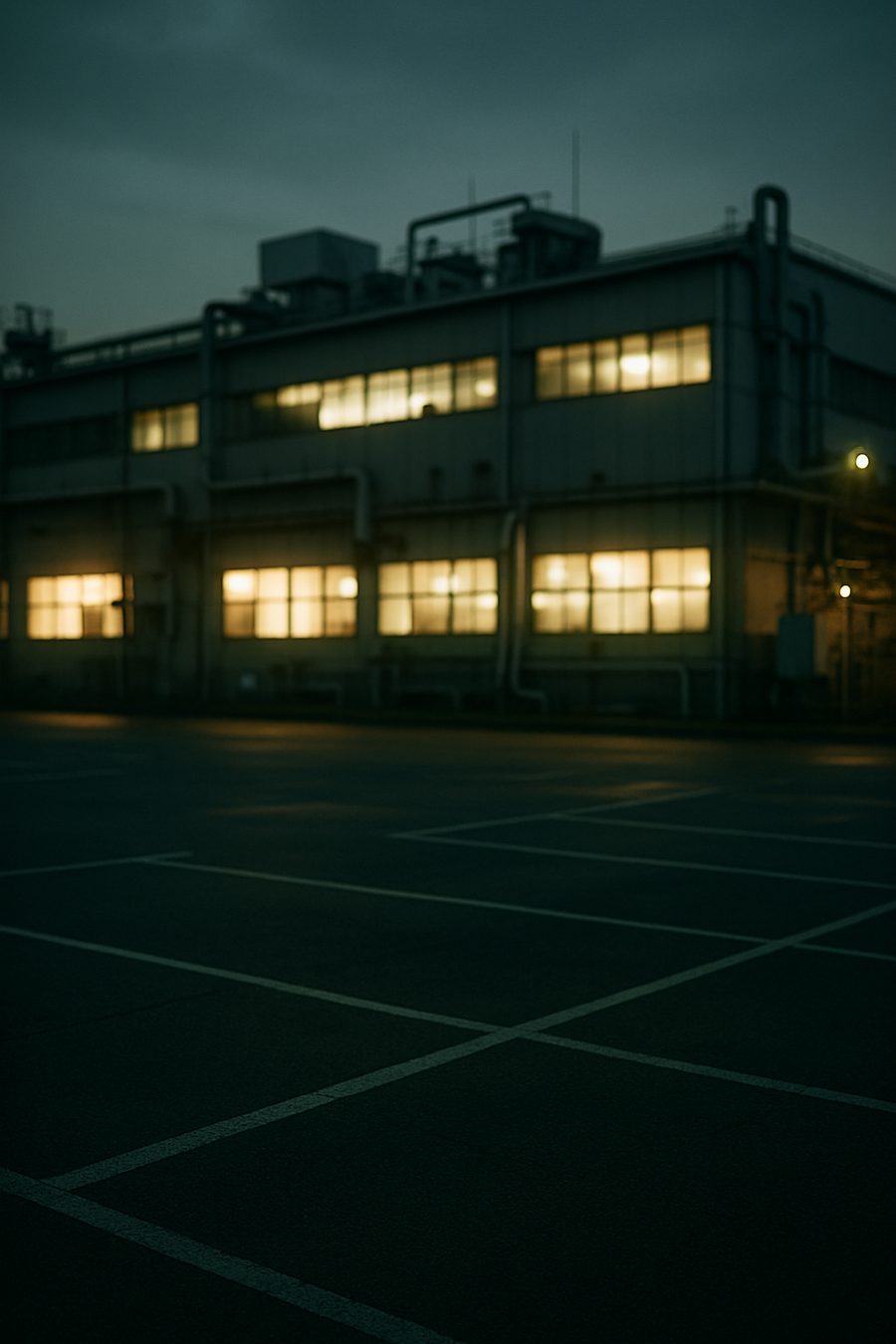 夜間稼働中の本社工場